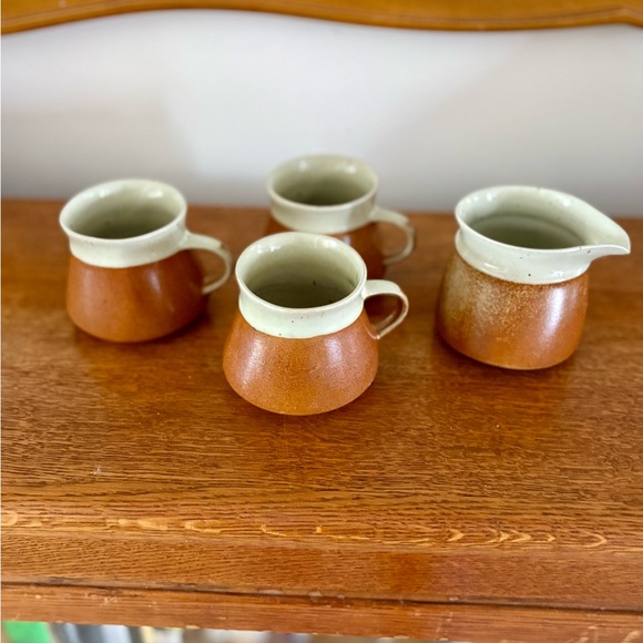 Cerval Other - Vintage Cerval Stoneware Mugs & Creamer Set | Rust Brown | 1970s Pottery
